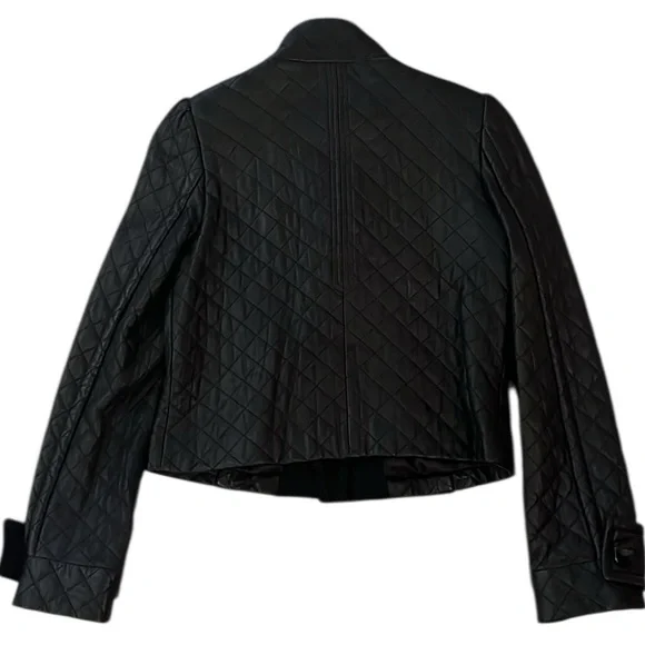 Peter Nygard Quilted Black Leather Jacket Cropped Fitted Size 6 - Picture 9 of 15